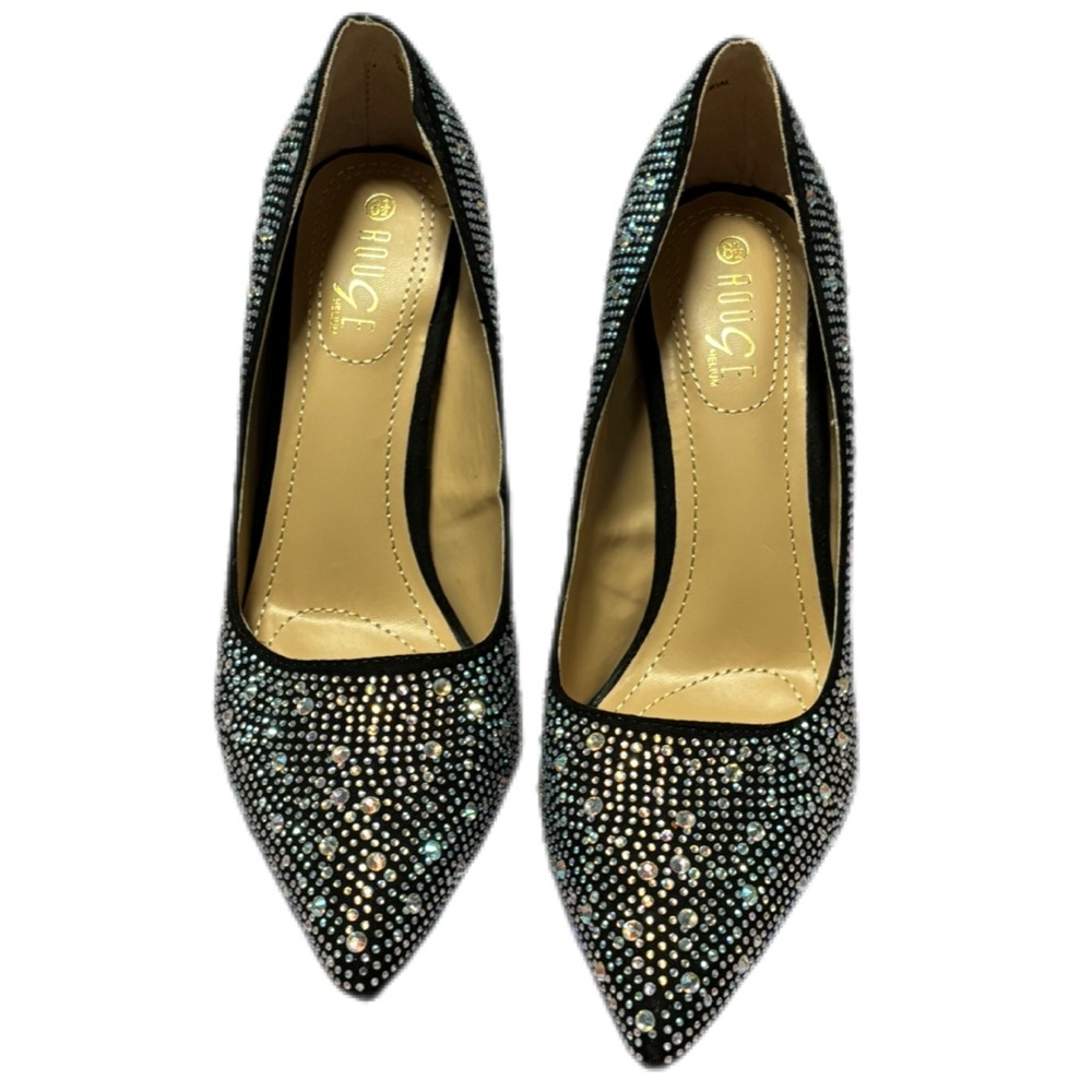 Rouge Helium Black Stiletto Heels with Rhinestones - Picture 2 of 5